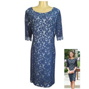 Elegant Navy Lace Dress (Size XXL, Fits 12-14)